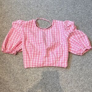 Sunday Best Pink Plaid Puff Sleeve Top